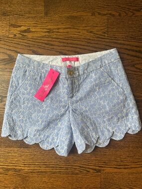 Lilly Pulitzer NWT Size 0.  Buttercup short. Crew Blue Scallop Hem Women’s Short